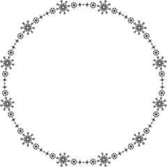 Snowflake circle frame. Winter snowflake round border.