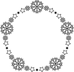 Snowflake circle frame. Winter snowflake round border.