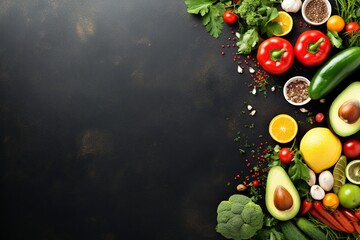 Obraz na płótnie Canvas Healthy food with vegetable and fruit, copy space , generative ai
