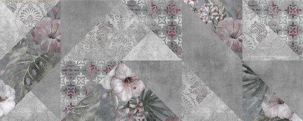 Vintage patchwork background, artwork floral antique seamless pattern - 686038190