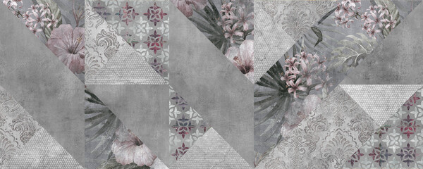 Vintage patchwork background, artwork floral antique seamless pattern