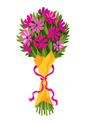 Flower bouquet icon. Cartoon blooming bunch of plants for vase or pots. Colorful meadow greenery, garden flowers. Vector beautiful flat decorative floral bud composition