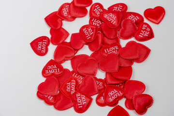 red hearts with the words I love you on a white background, Saint Valentine's Day, love