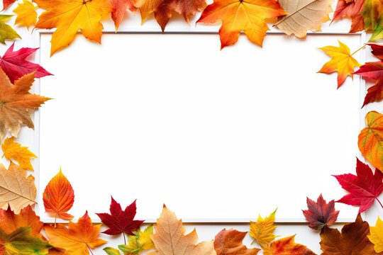 colorful autumn leaves surrounding a white frame