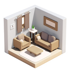 거실 인테리어 Isometric Living Room Interior