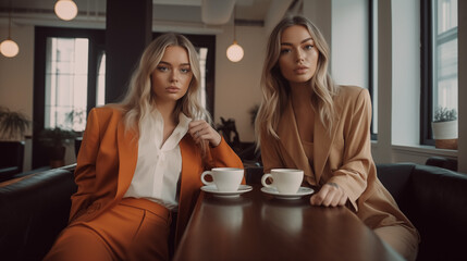Girls breakfast, executives sharing a coffee in a restaurant
