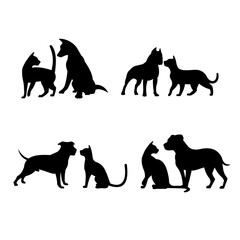 Cat and dog silhouettes vector illustration