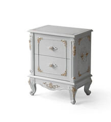 wood bedside table . Modern designer nightstand isolated on white background corner view. cabinet with two drawers