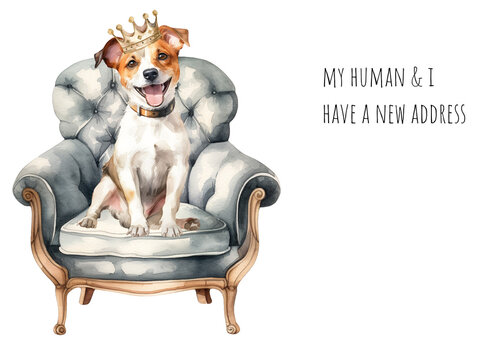 Dog lover moving announcement. Watercolor jack russell terrier breed We have moved card. Dog moving
