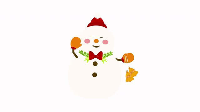 Cute Snowman Holding Bell Animation