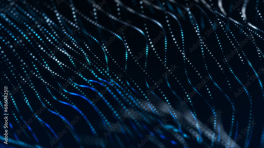 Poster sci-fi background. digital wave with many particles. big data visualization. template for festive pr