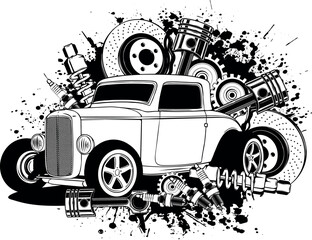hot rod car icon. line style icon vector illustration.