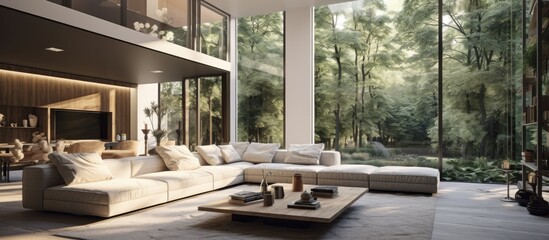 Gorgeous interior with a living room view. - obrazy, fototapety, plakaty
