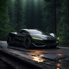 electric supercar in the natural place with luxury ligthing 