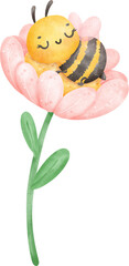 Cute sleeping bee on flower - obrazy, fototapety, plakaty