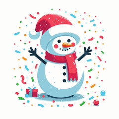 Happy Snowman throws confetti over his head vector illustrations on white background