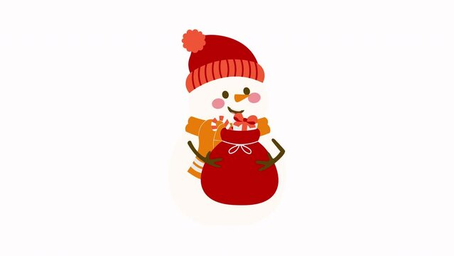 Cute Snowman With Gift Bag In Winter Animation