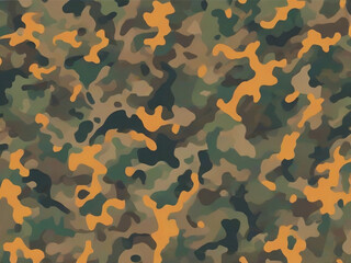 Fototapeta premium Full seamless orange camouflage texture skin pattern vector for military textile. Usable for Jacket Pants Shirt and Shorts. Green blue orange army camo design for fabric print.