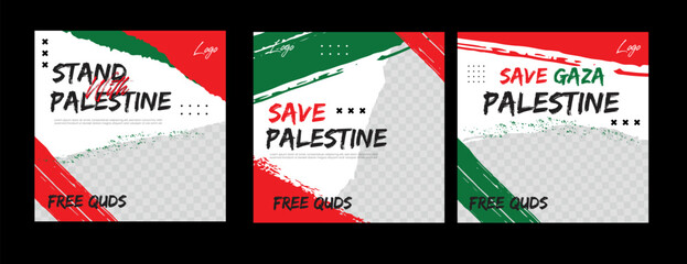 Stand with Palestine with brush design social media post  - obrazy, fototapety, plakaty