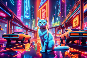 Colorful city cat. Generative AI