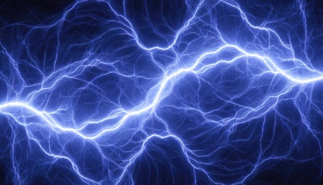 Blue lightning bolt, abstract plasma and energy background 