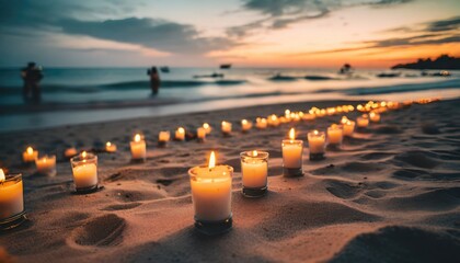 candles on the beach - obrazy, fototapety, plakaty