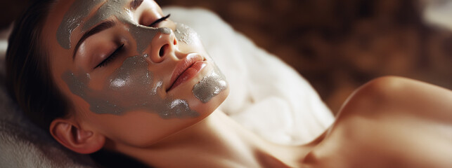 Woman getting a spa and wellness facial facemask treatment.
