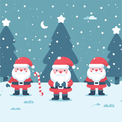 Santa Claus character snowy background vector illustrations