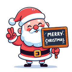 Cheerful hand drawn flat santa with Merry Christmas written on board vector illustrations on white backgroundvector, xmas, eve, realistic, event, merry, message, december, christmas, decoration, holid