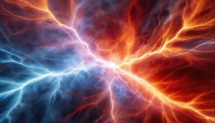 Fototapeta premium Fire and ice fractal lightning, plasma power backgroun