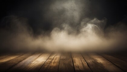 Naklejka na ściany i meble Smoke And Mist On Wooden Table - Abstract And Defocused Backdrop