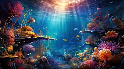 Dive into the enchanting world beneath the waves with this realistic portrayal of marine life in...