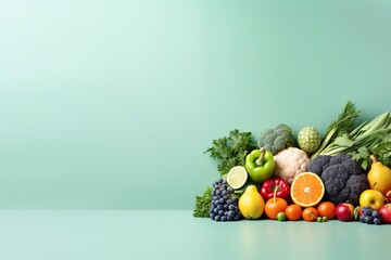 Healthy food with vegetable and fruit, copy space , generative ai