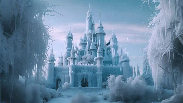 Magic Castle in a winter wonderland. Winter castle on the mountain. Created with Generative AI.	
