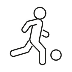 Soccer, person run with ball, line icon. Football, sport in motion. Player kicks ball. Vector