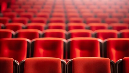 Fototapeta premium Movie theater room with red seats. Show event cinema film