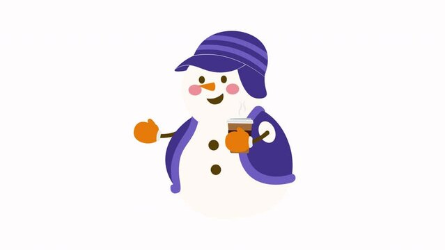 Snowman Holding Hot Cup Coffee Animation