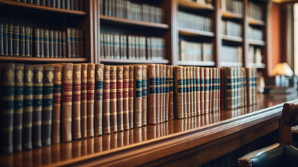Law Library. Rows of Books and Legal References in a Law Firm. Generative AI