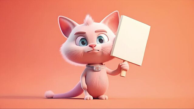 Cute Cartoon Cat Holding a Blank Sign. Created with Generative AI.	

