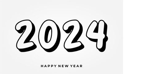 Happy New Year 2024 symbols Vector illustration with black labels isolated on white background