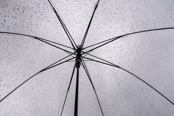 Raindrops on a transparent umbrella, rainy weather, shelter from the rain,Transparent umbrella with rain drops on rainy day,Weer - Rain