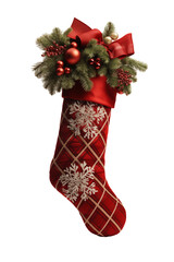 Christmas holiday stocking - sock isolated. PNG file with transparency. Generative Ai