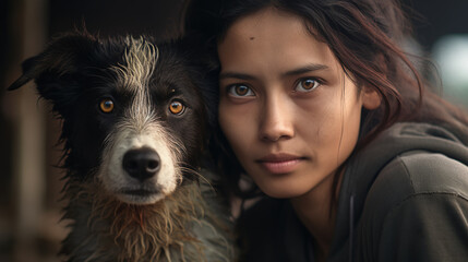 a woman advocates for animal welfare and spearheads a campaign to rescue and rehabilitate stray dogs, providing them with a second chance at a loving home.  - obrazy, fototapety, plakaty