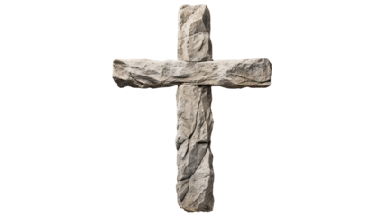 Christian stone cross. Isolated on Transparent background.