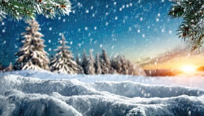 Winter background of snow and frost with free space