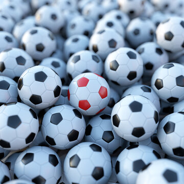 Red, Black, White Soccer Ball With White Background
