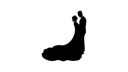 newlyweds, bride and groom, black isolated silhouette