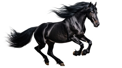 Jumping black horse in the air. Isolated on Transparent background.