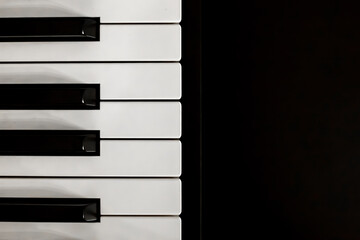 Close up detail on the black and white keys of a music keyboard, with copy space for text....