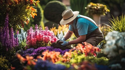 Gardening, horticulture, vibrant blooms, lively garden, dedicated care, landscaper, botanical beauty, meticulous attention. Generated by AI.